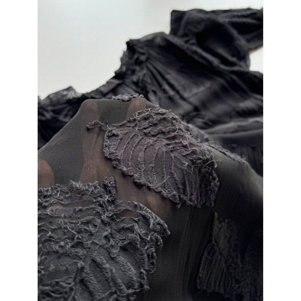 Aritzia WILFRED Dufour Black Sheer Leaf Jacquard Midi Peasant Dress, Size S - Picture 10 of 16